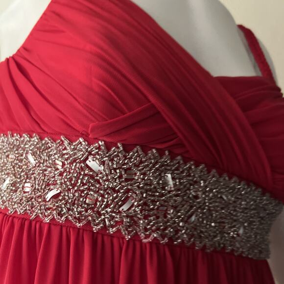 VTG Y2K City Triangles Red Beaded Empire Babydoll Dress Medium HOCO Prom Formal - Picture 12 of 16
